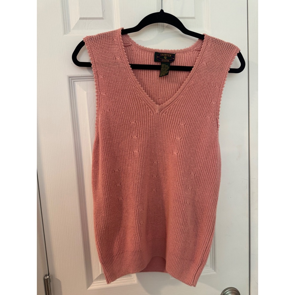 Vintage Charter Club Pink V-Neck Knit Sweater Vest Ramie Cotton Blend Size M. - Picture 3 of 8